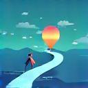 Abstract visualization of a winding career path with milestones